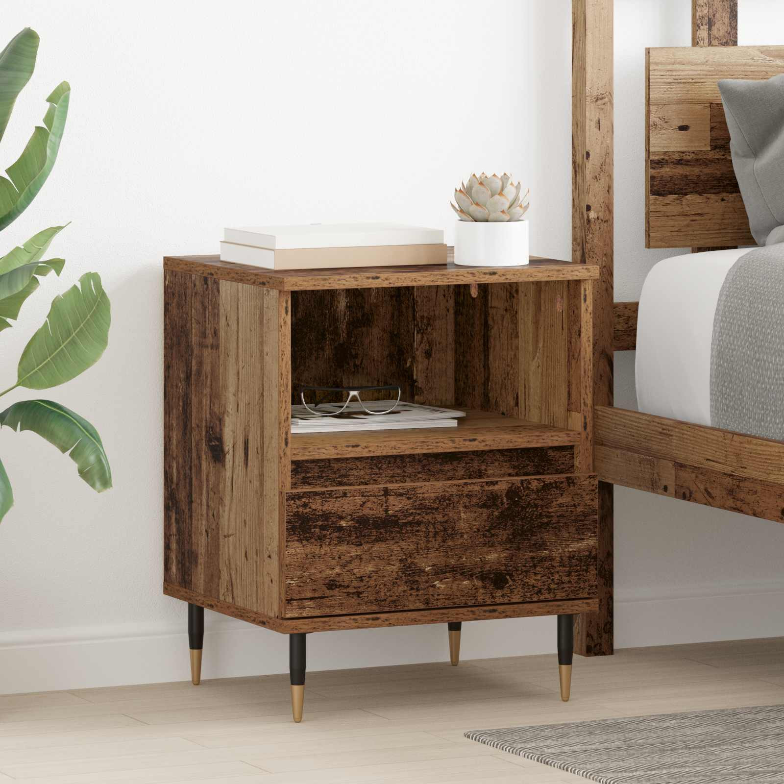 vidaXL Nachttisch mit Schubladen Altholz 40 x 35 x 50 cm Holzwerkstoff