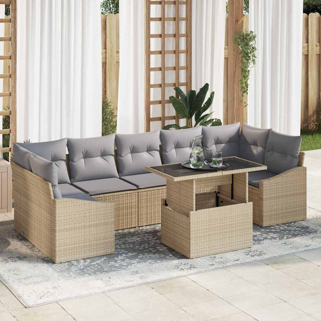 vidaXL Garten-Sofa-Set mit Kissen 8 pcs Beige und Hellgrau Poly-Rattan