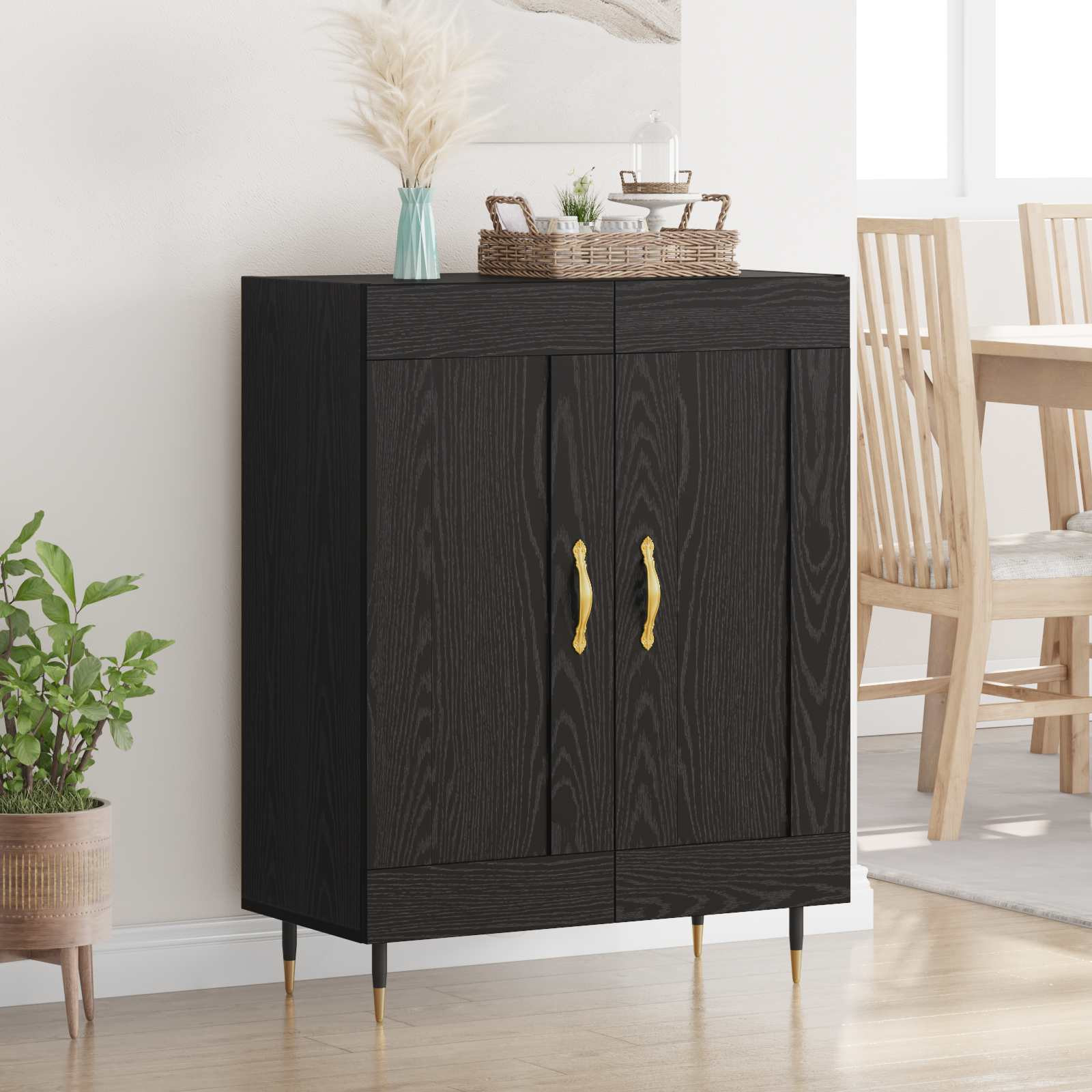 vidaXL Sideboard Schwarz Eichen-Optik 69,5 x 34 x 90 cm Holzwerkstoff