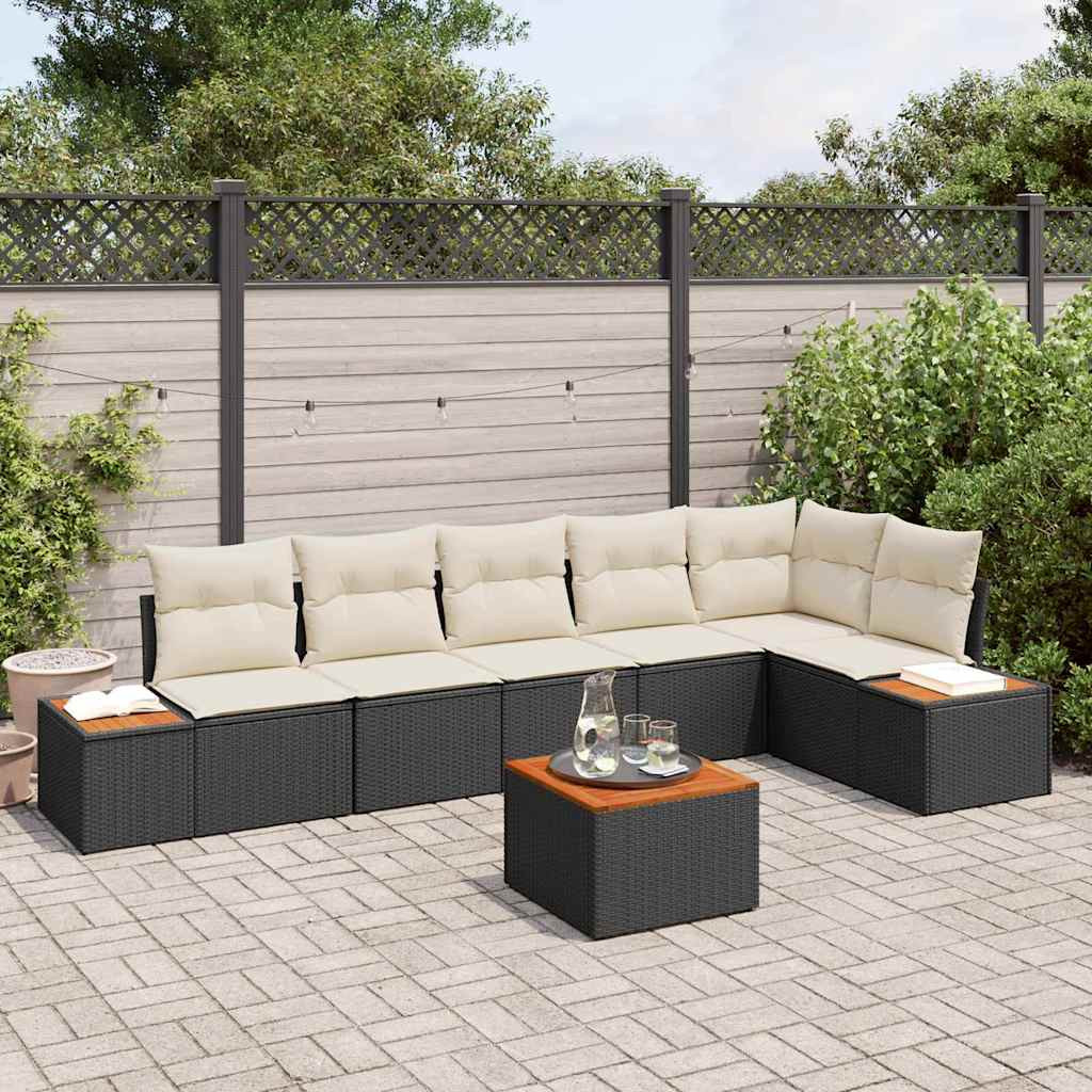 vidaXL Gartensofa-set mit Kissen 7 pcs Schwarz Poly Rattan
