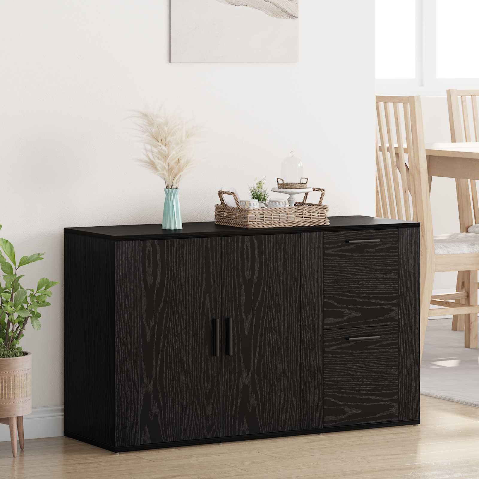 vidaXL Sideboard Schwarz Eichen-Optik 100 x 33 x 59,5 cm Holzwerkstoff