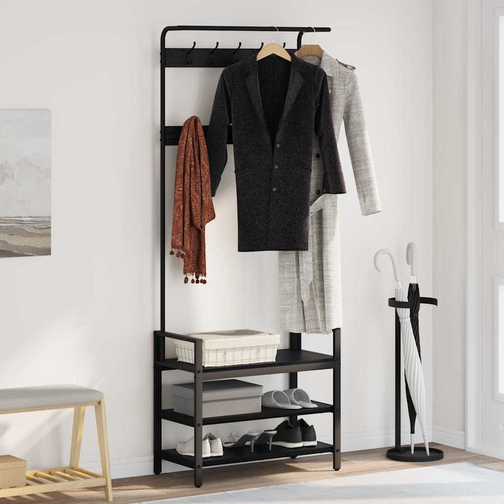 vidaXL Garderobenständer Schwarz Eichen-Optik 75 x 34 x 184 cm