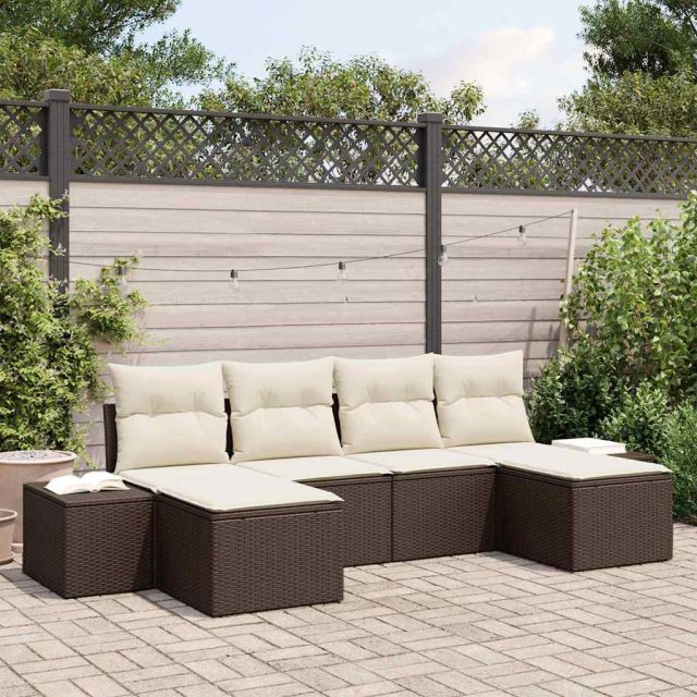 vidaXL Gartensofa-set mit Kissen 6 pcs Braun Poly-Rattan
