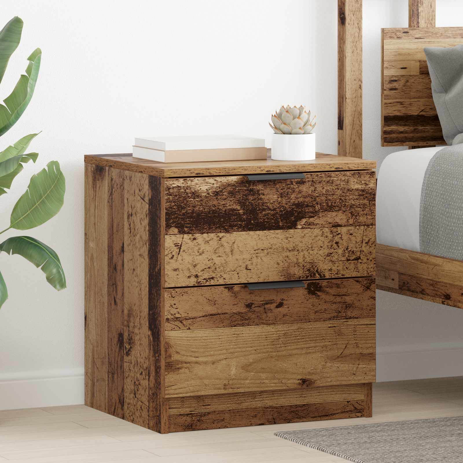 vidaXL Nachttisch 2 pcs Altholz 45 x 39 x 50 cm Holzwerkstoff