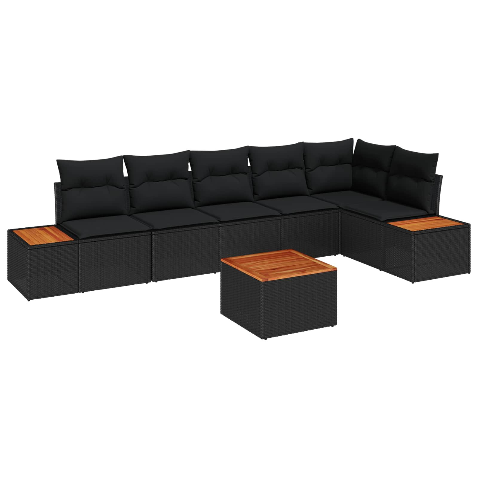 vidaXL Gartensofa-set mit Kissen 7 pcs Schwarz Poly Rattan