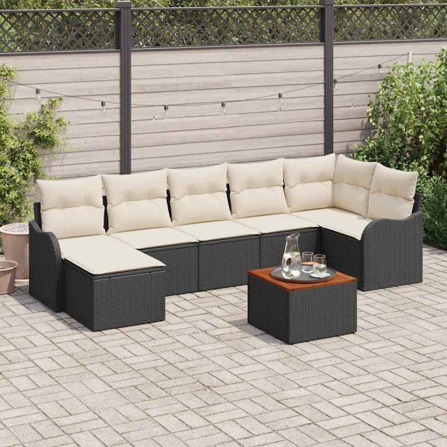 vidaXL Gartensofa-set mit Kissen 8 pcs Schwarz Poly-Rattan
