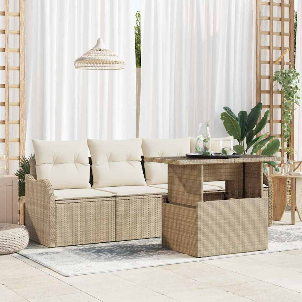 vidaXL Sofa Set mit Kissen 5 pcs Beige Poly-Rattan