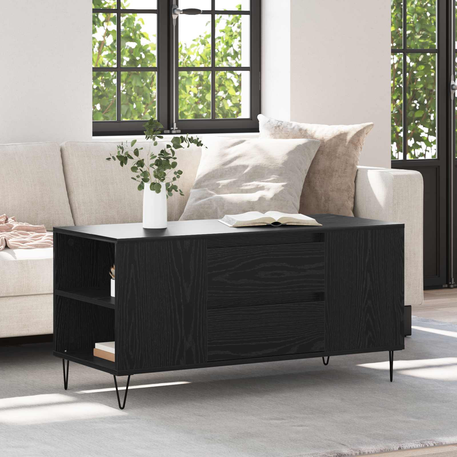 vidaXL Couchtisch Schwarz Eichen-Optik 102 x 44,5 x 50 cm