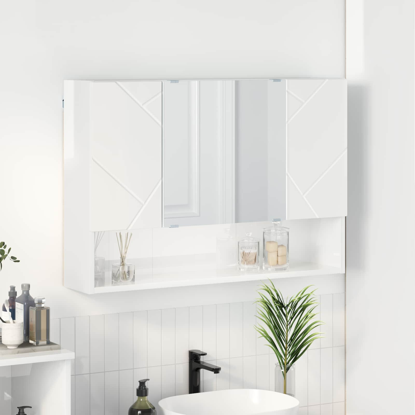 vidaXL Spiegelschrank Hochglanz Weiß 80 x 17 x 55 cm Holzwerkstoff