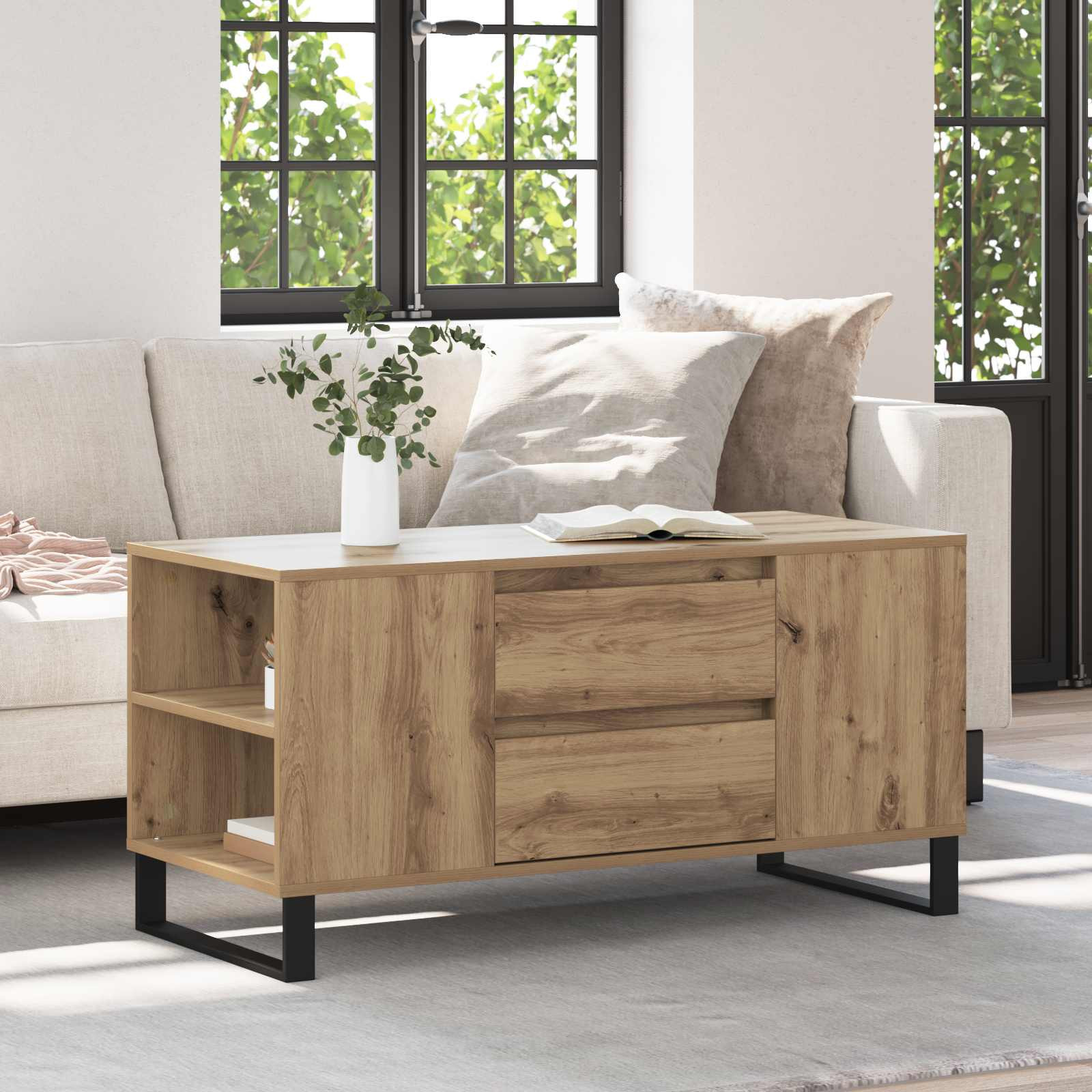 vidaXL Couchtisch Artisan-Eiche 102 x 44,5 x 50 cm Holzwerkstoff