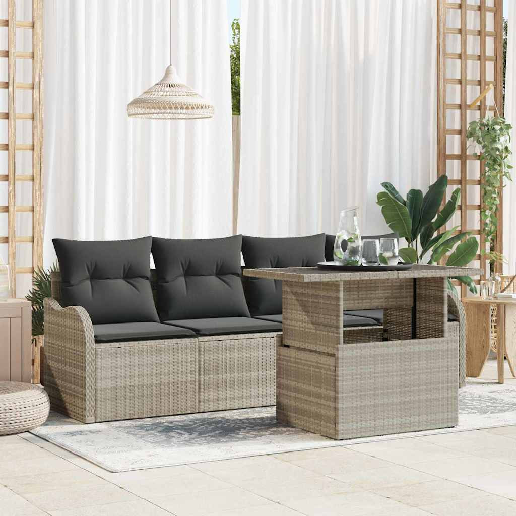 vidaXL Sofa Set mit Kissen 5 pcs Hellgrau Poly-Rattan