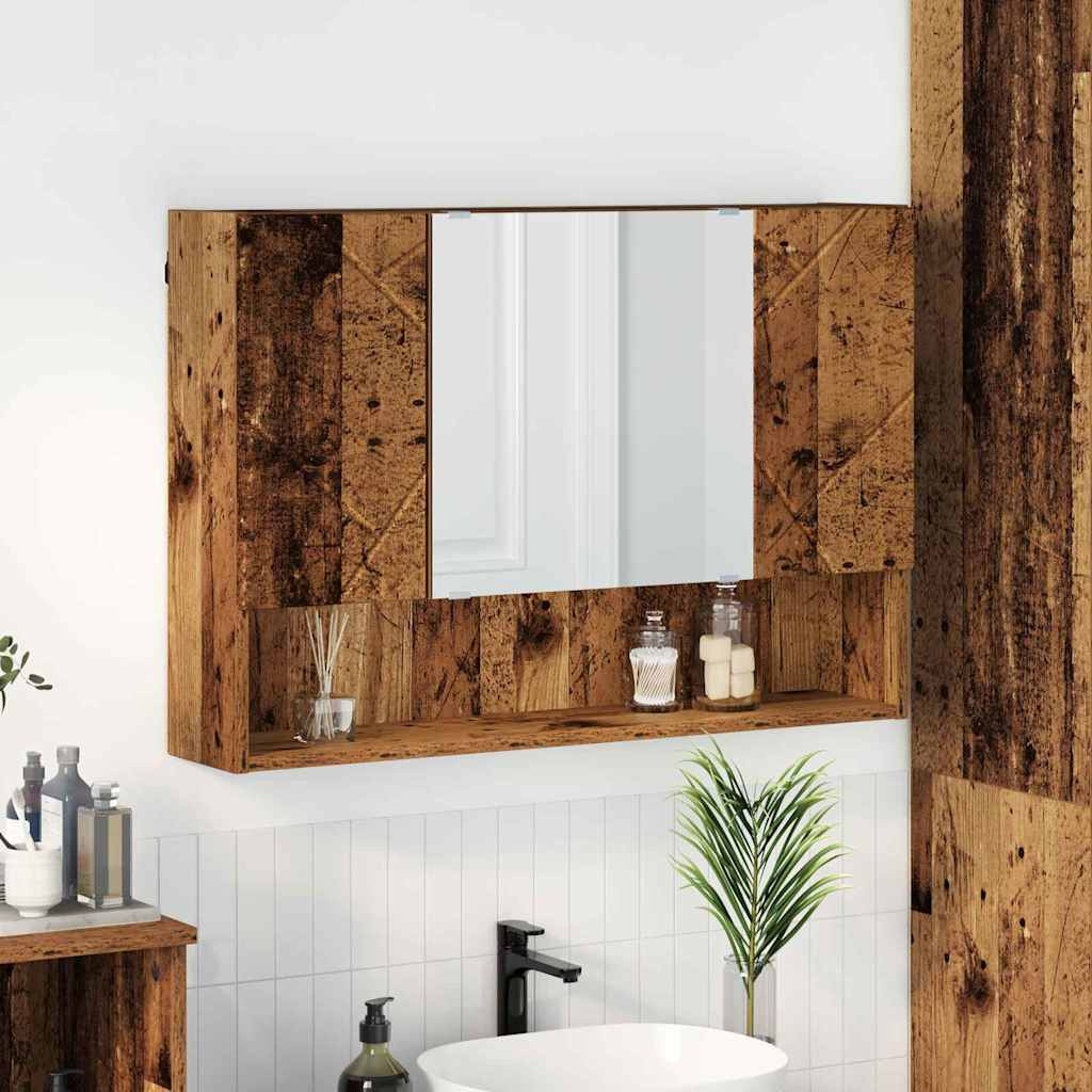 vidaXL Spiegelschrank mit Tür Altholz 80 x 17 x 55 cm Holzwerkstoff