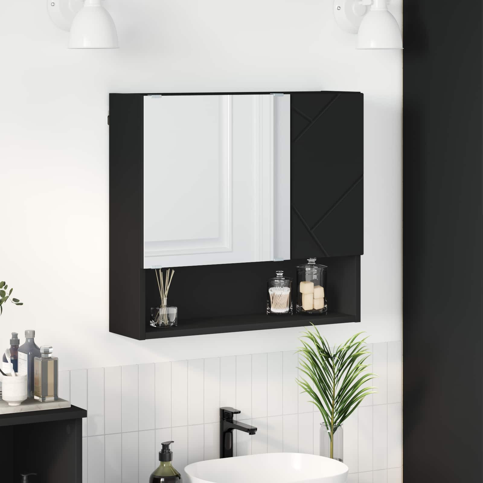 vidaXL Spiegelschrank mit Tür Schwarz 59 x 17 x 55 cm Holzwerkstoff