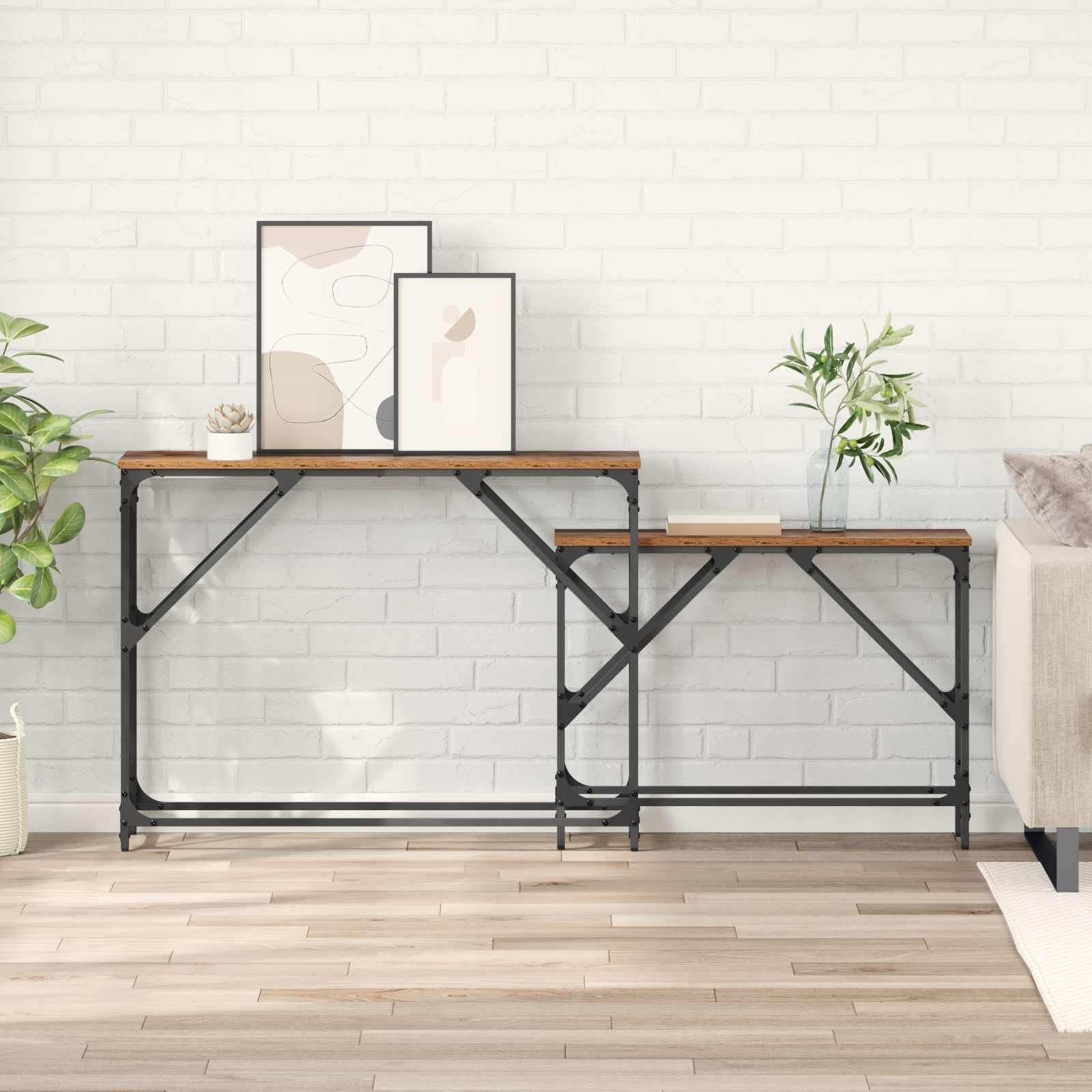 vidaXL Konsolentisch 2 pcs Altholz 100 x 28 x 75 cm Holzwerkstoff