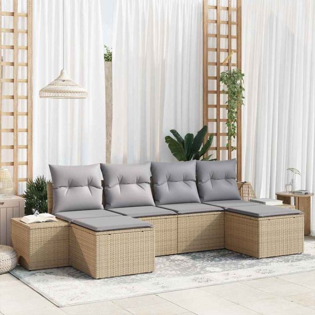 vidaXL Gartensofa-set mit Kissen 6 pcs Beige Poly-Rattan