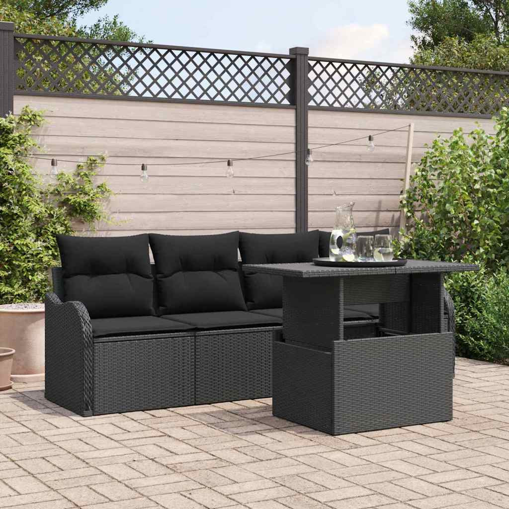 vidaXL Sofa Set mit Kissen 5 pcs Schwarz Poly-Rattan