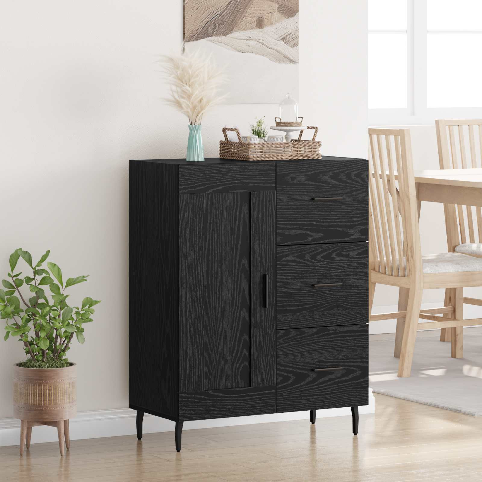 vidaXL Sideboard mit Schubladen Schwarz Eichen-Optik 69,5 x 34 x 90 cm