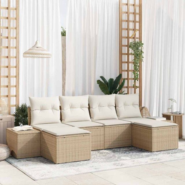 vidaXL Gartensofa-set mit Kissen 6 pcs Beige Poly-Rattan