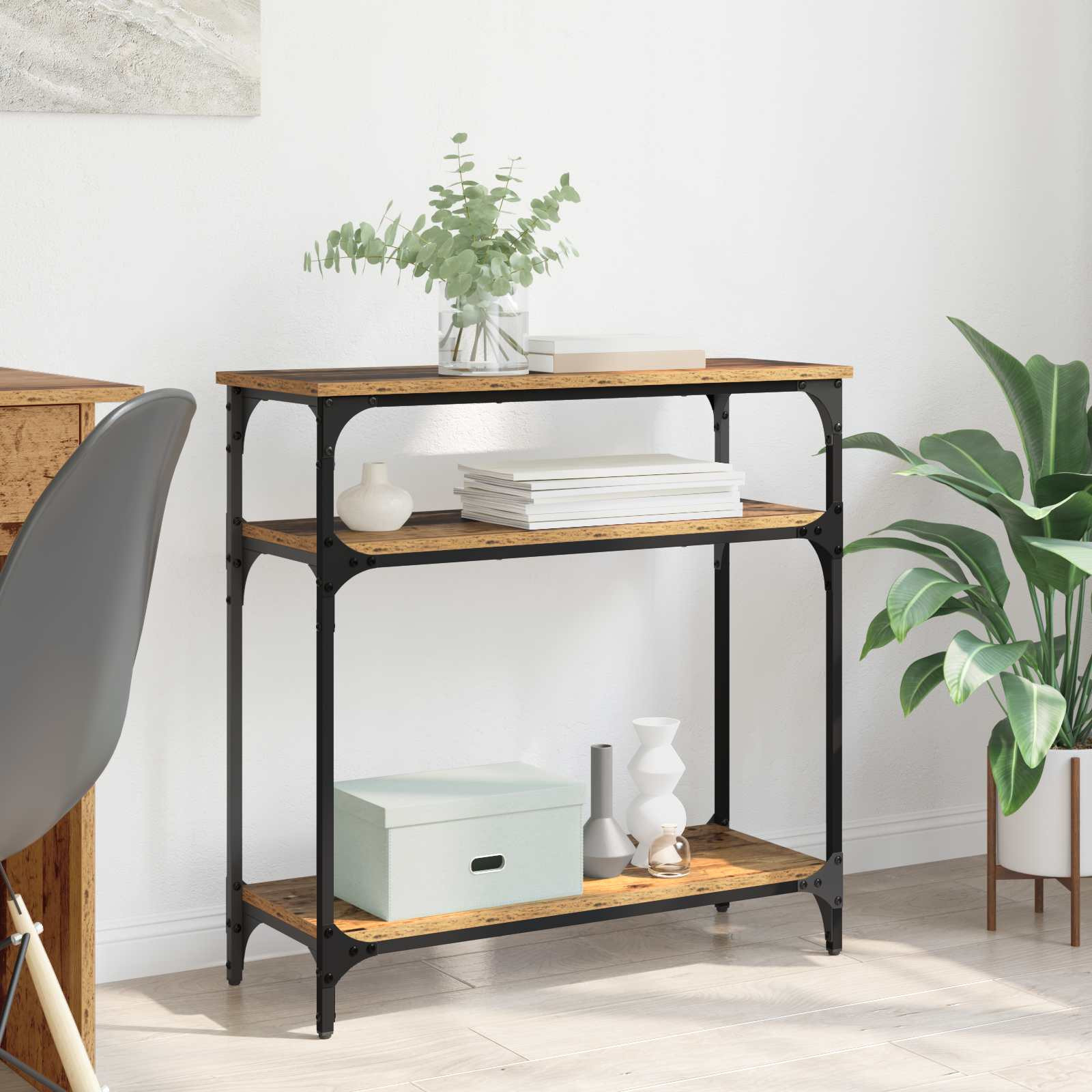 vidaXL Konsolentisch mit Regal Altholz 75 x 29 x 75 cm Holzwerkstoff