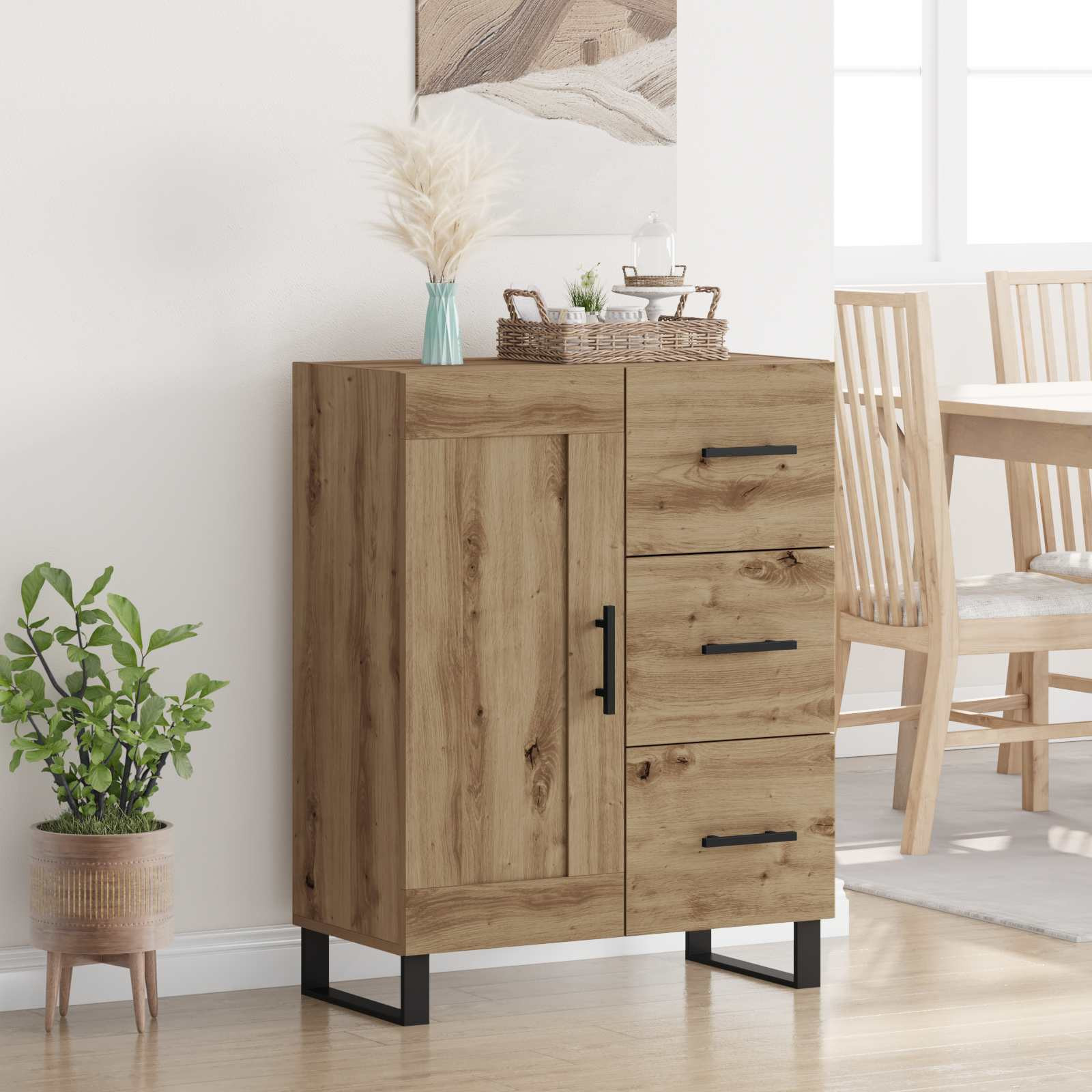 vidaXL Sideboard Artisan-Eiche 69,5 x 34 x 90 cm Verbundholz und Eisen