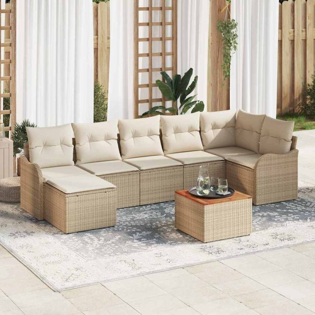 vidaXL Gartensofa-set mit Kissen 8 pcs Beige Poly-Rattan