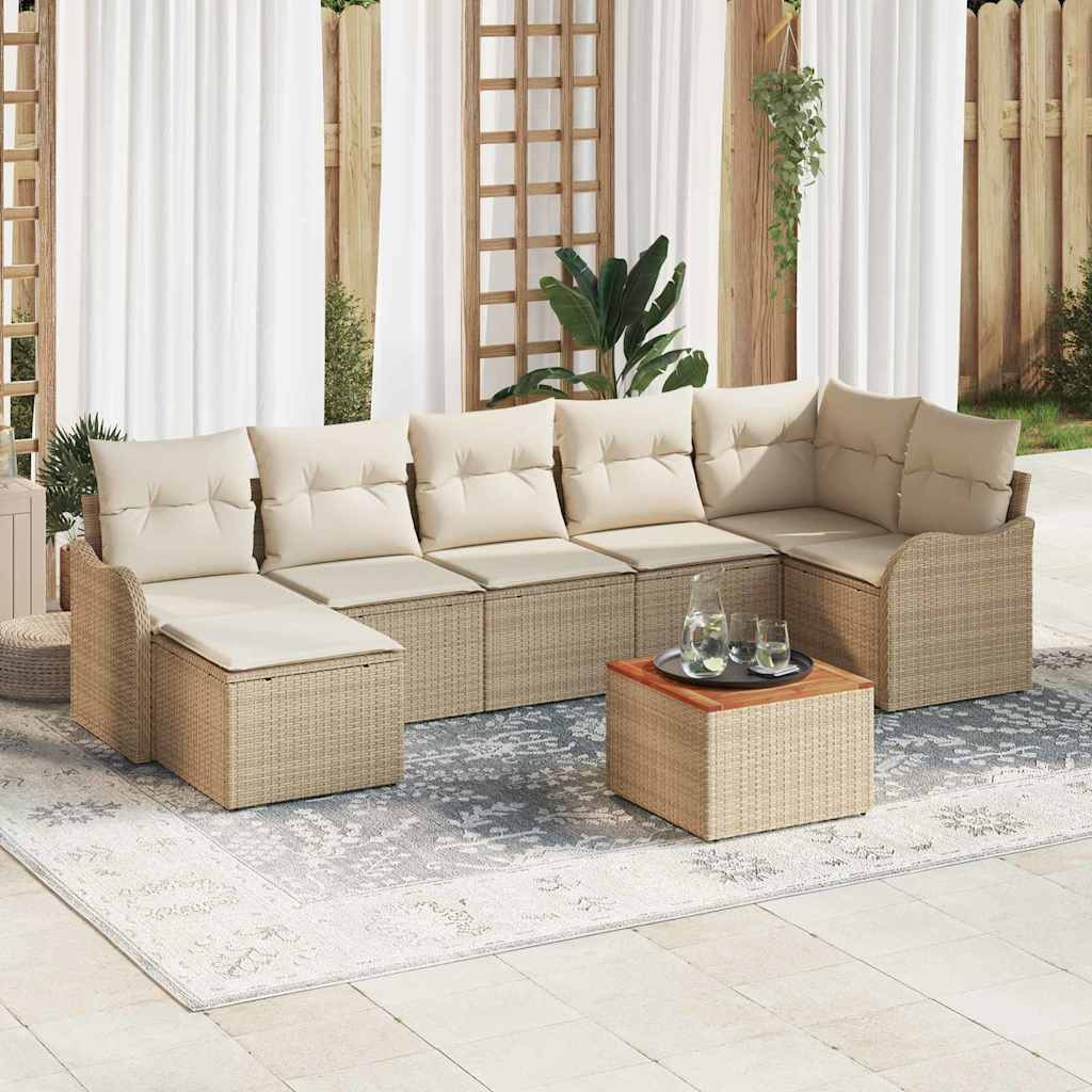 vidaXL Gartensofa-set mit Kissen 8 pcs Beige Poly-Rattan