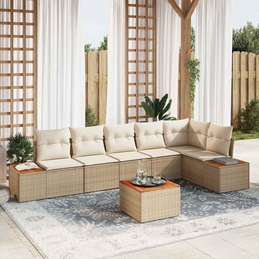 vidaXL Gartensofa-set mit Kissen 7 pcs Beige Poly Rattan