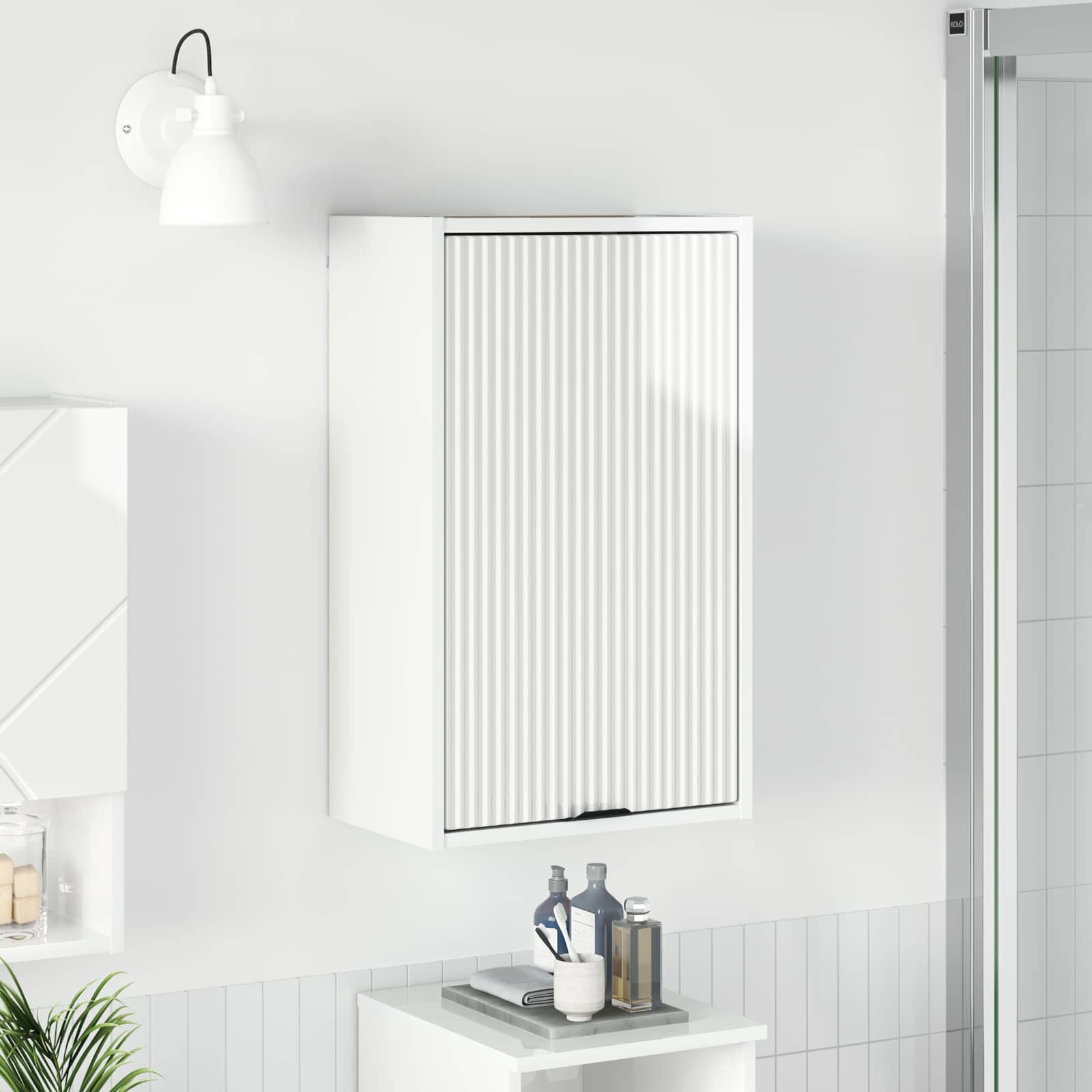 vidaXL Badezimmerschrank Wandmontiert Hochglanz Weiß 39 x 23,5 x 65 cm