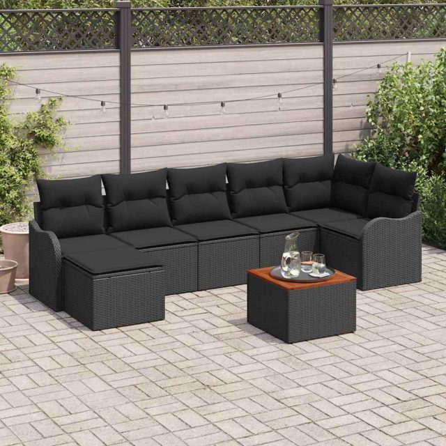 vidaXL Gartensofa-set mit Kissen 8 pcs Schwarz Poly-Rattan