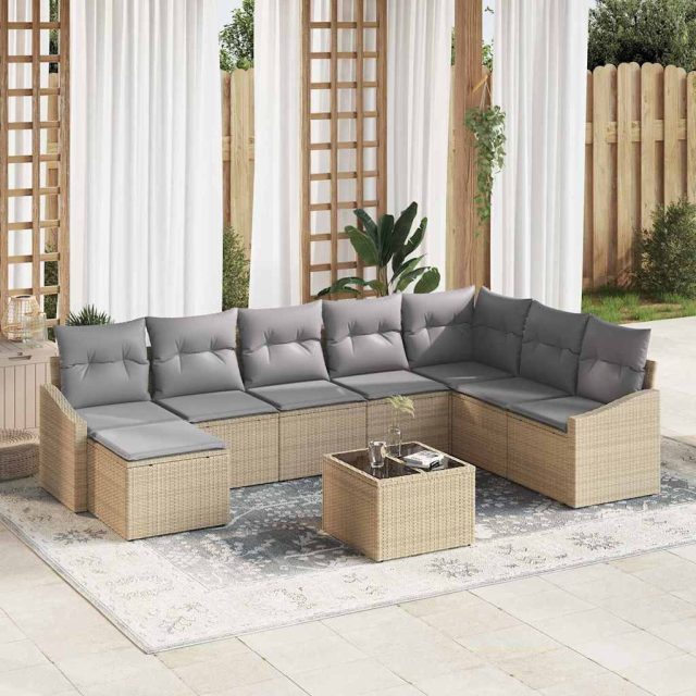 vidaXL Sofa Set mit Kissen 9 pcs Beige Poly-Rattan