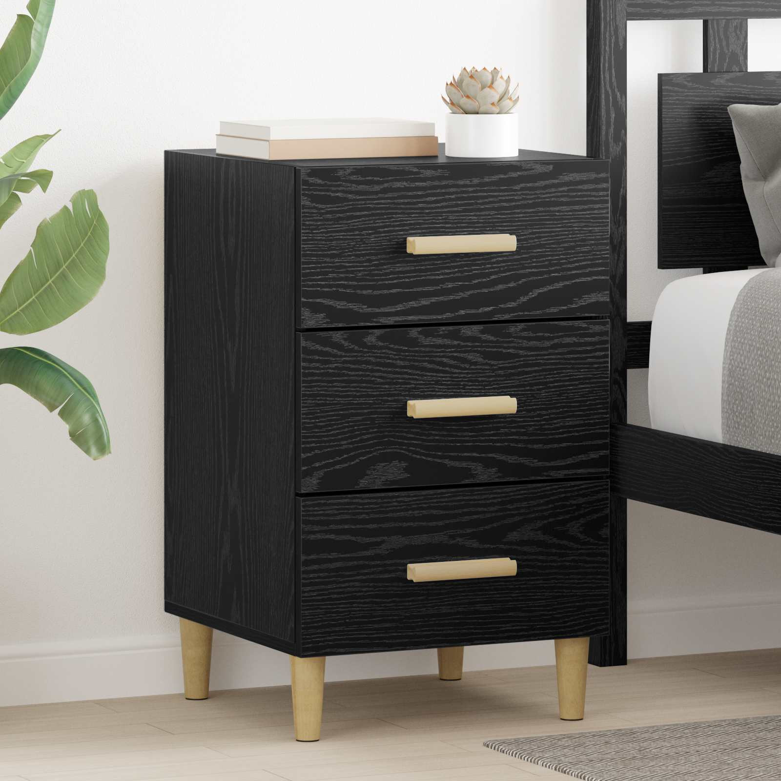 vidaXL Nachttisch Schwarz Eichen-Optik 40 x 40 x 66 cm Holzwerkstoff