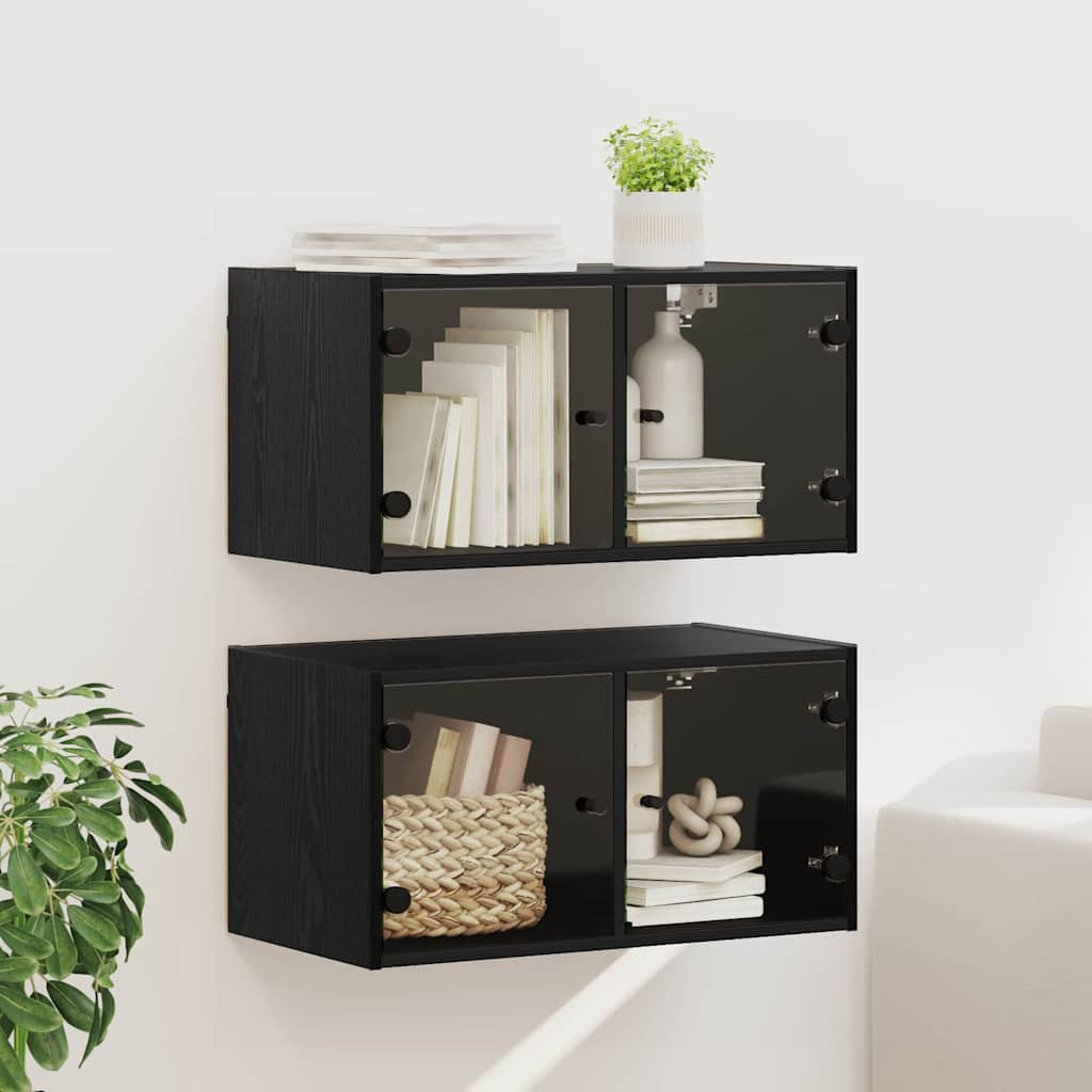 vidaXL Wandschränke 2 pcs Schwarz Eichen-Optik 68 x 37 x 35 cm