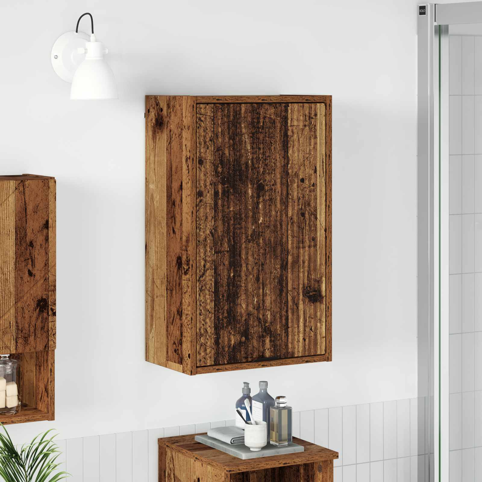 vidaXL Badezimmerschrank Wandmontiert Altholz 39 x 23,5 x 65 cm