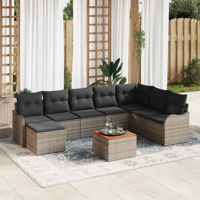 vidaXL Gartensofa-set mit Kissen 9 pcs Grau Poly-Rattan