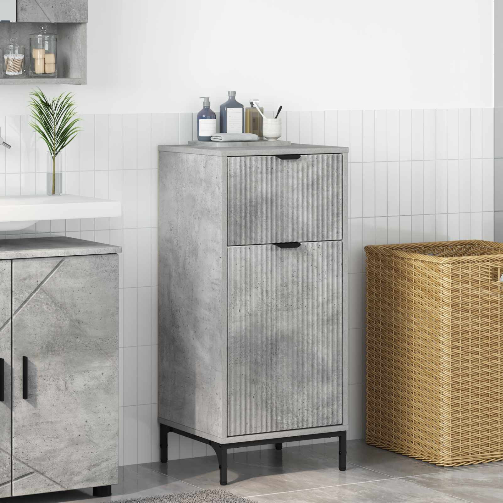 vidaXL Badezimmerschrank mit Schubladen Beton Grau 39,5 x 36 x 88 cm