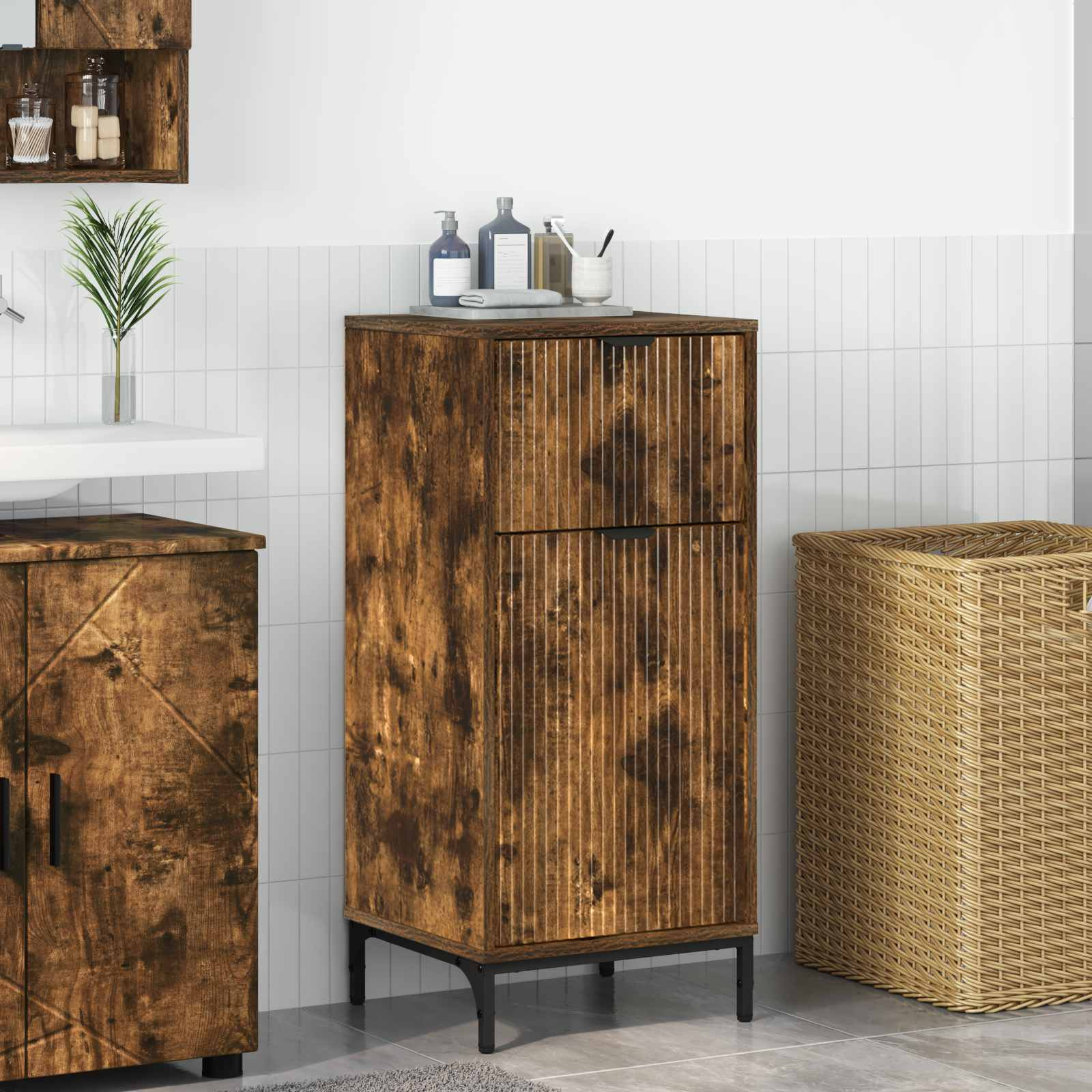 vidaXL Badezimmerschrank mit Tür Geräucherte Eiche 39,5 x 36 x 88 cm
