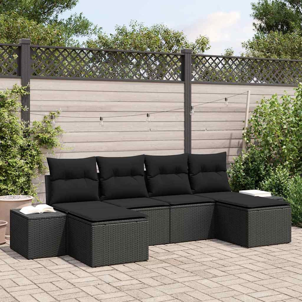 vidaXL Gartensofa-set mit Kissen 6 pcs Schwarz Poly-Rattan