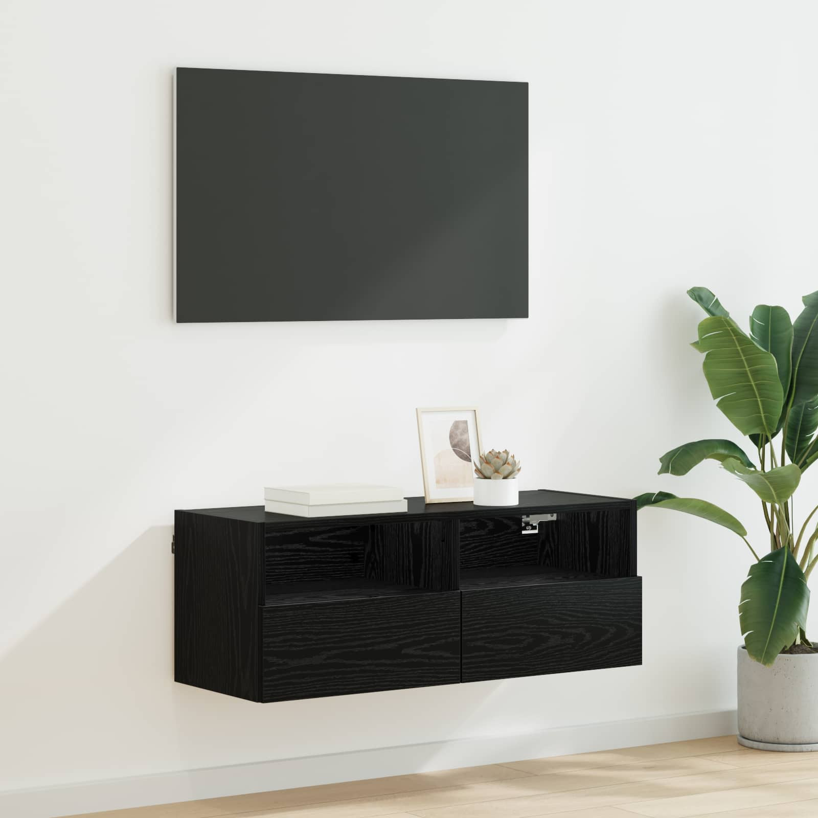 vidaXL TV-Wandschrank Schwarz Eichen-Optik 80 x 30 x 30 cm