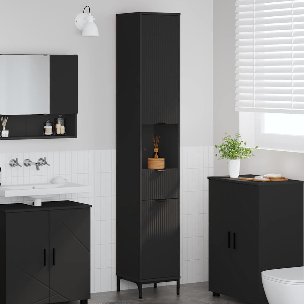 vidaXL Badezimmerschrank Schwarz 31,5 x 33 x 190 cm