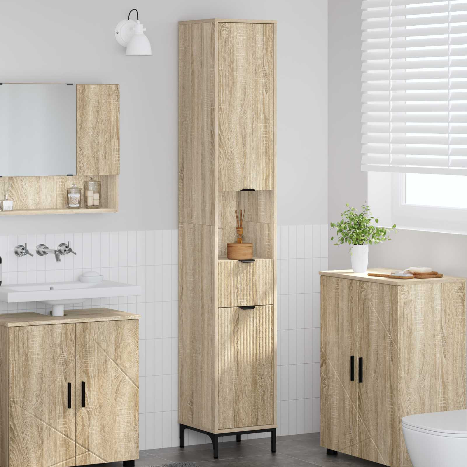 vidaXL Badezimmerschrank mit Speicher Sonoma-Eiche 31,5 x 33 x 190 cm