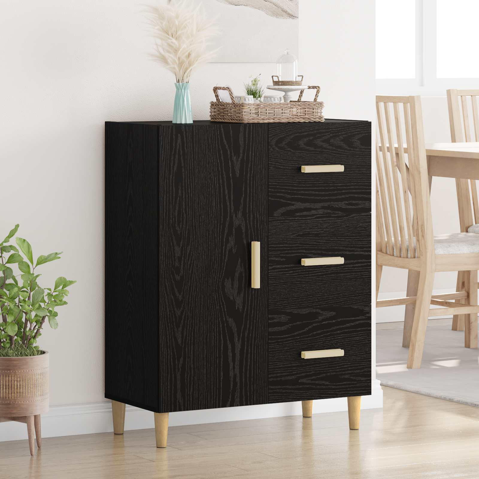 vidaXL Sideboard Schwarz Eichen-Optik 34 x 69,5 x 90 cm Holzwerkstoff