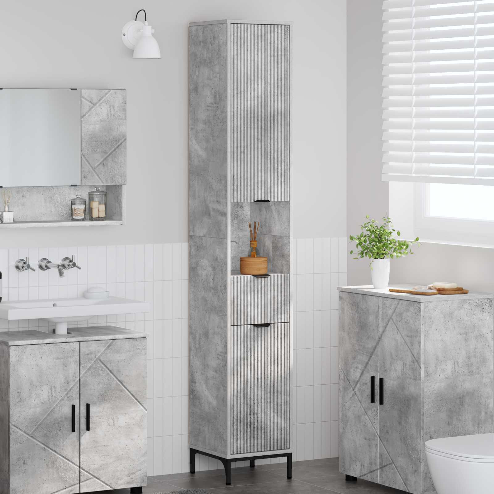 vidaXL Badezimmerschrank mit Schubladen Beton Grau 31,5 x 33 x 190 cm