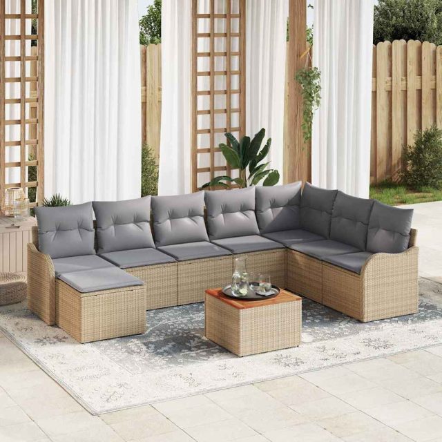 vidaXL Gartensofa-set mit Kissen 9 pcs Beige Poly-Rattan