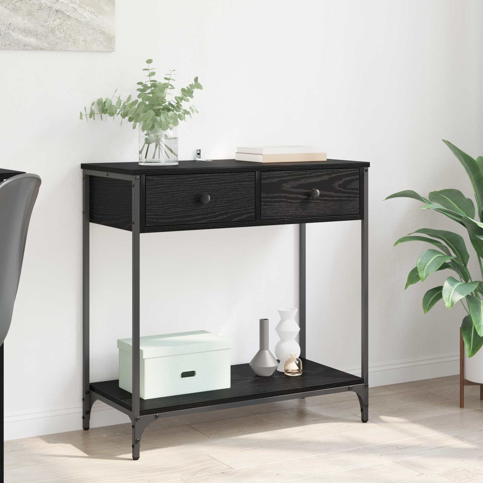 vidaXL Konsolentisch Schwarz Eichen-Optik 75 x 34,5 x 75 cm