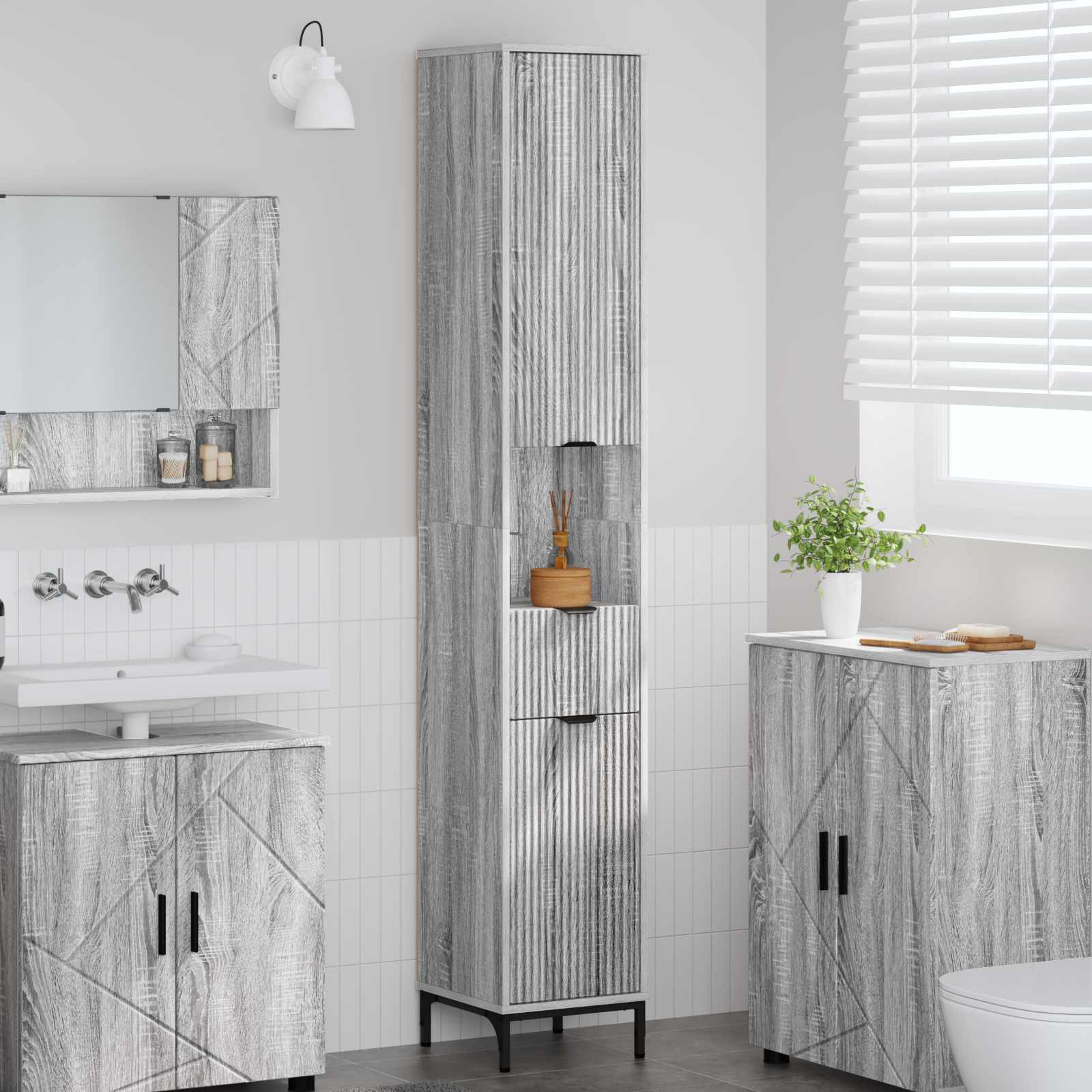 vidaXL Badezimmerschrank mit Speicher Graues Sonoma 31,5 x 33 x 190 cm