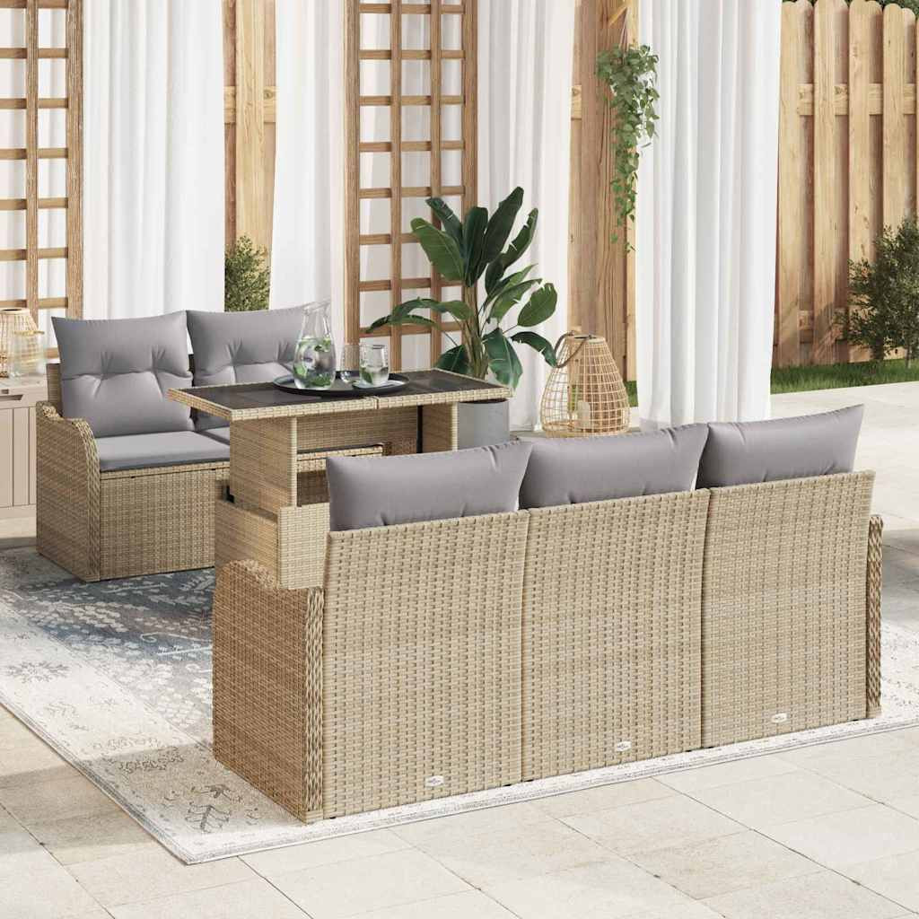 vidaXL Gartensofa-set mit Kissen 6 pcs Beige Poly-Rattan