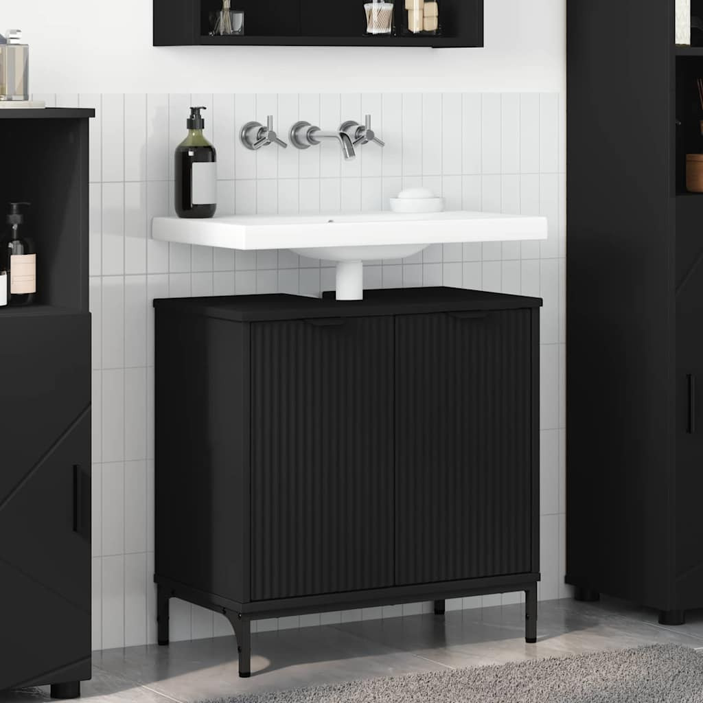 vidaXL Waschbeckenschrank Schwarz 60,5 x 33,5 x 61 cm Holzwerkstoff