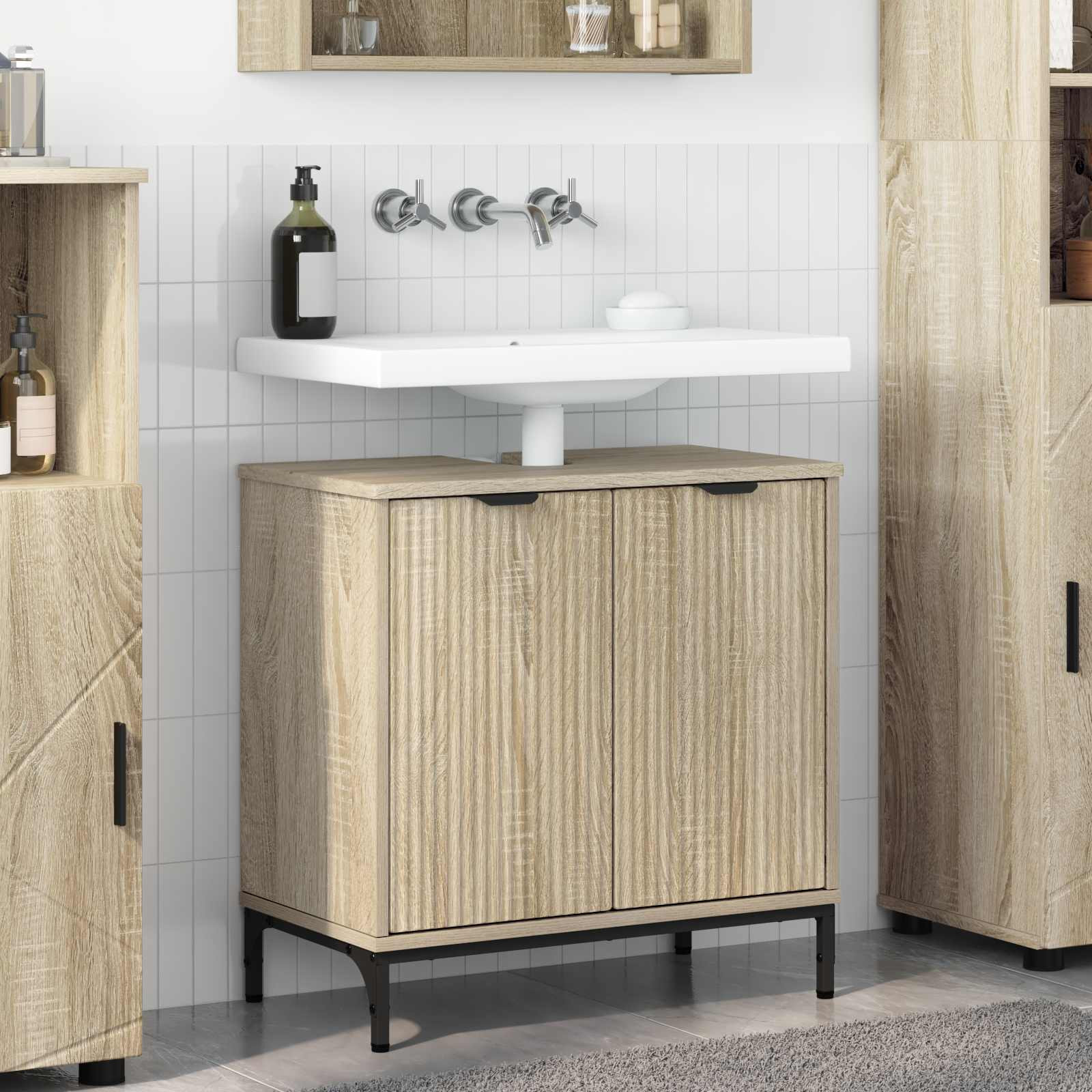 vidaXL Waschbeckenschrank mit Tür Sonoma-Eiche 60,5 x 33,5 x 61 cm
