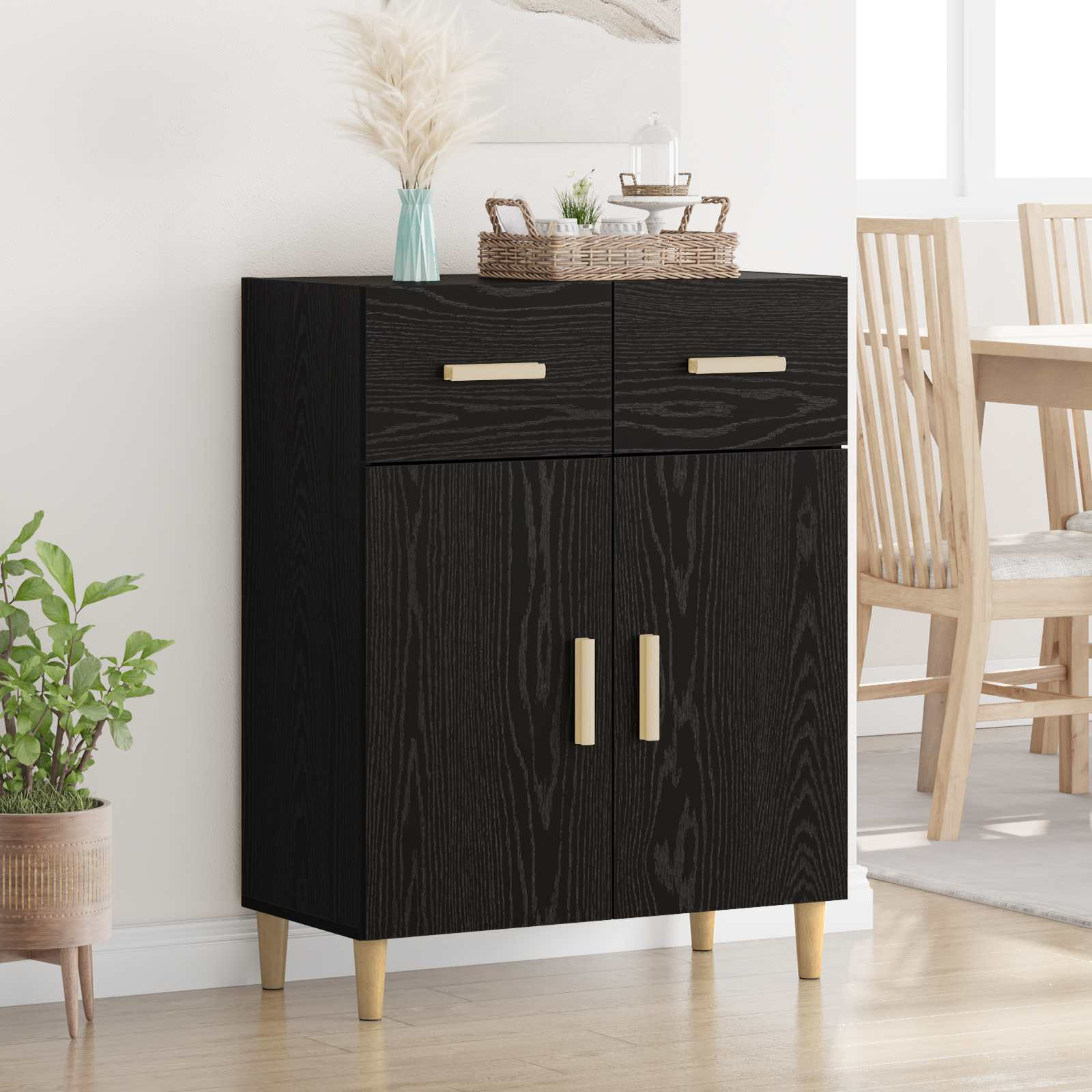 vidaXL Sideboard Schwarz Eichen-Optik 34 x 69,5 x 89 cm Holzwerkstoff