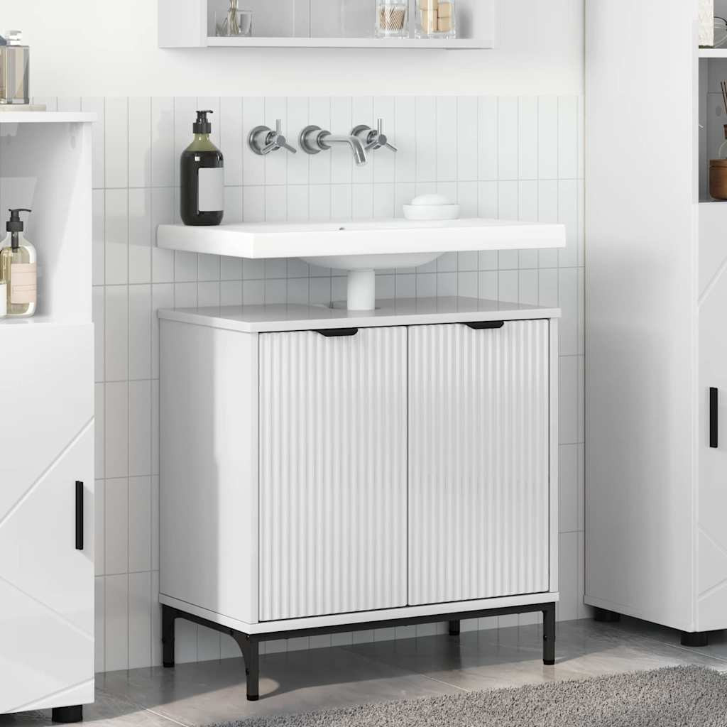 vidaXL Badezimmer Waschbecken Schrank mit Speicher Hochglanz-Weiß